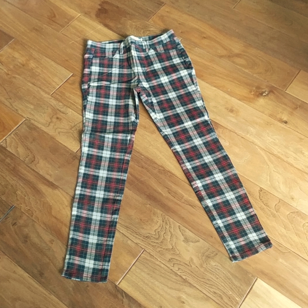 Plaid elastic waist stretchy legging pant